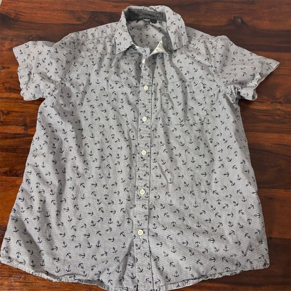 Mountain Ridge Men's Gray Sailboats‎ Short Sleeve Button-Up Shirt M
